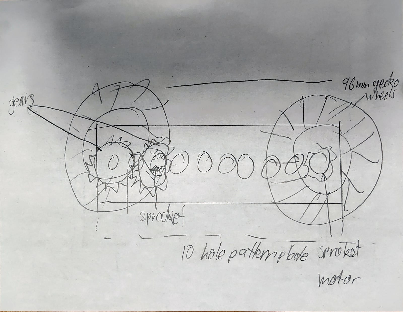 Pencil drawing of the launcher prototype from the front