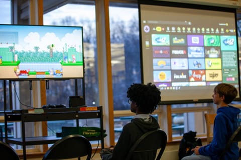 A platformer game on a large screen