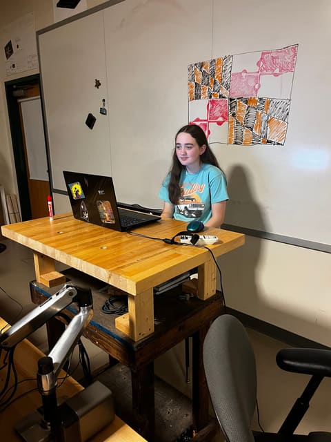 A student on a video call at a laptop
