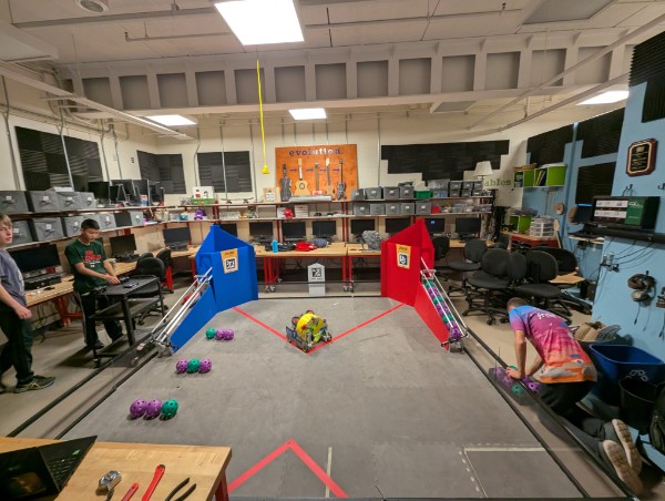 A practice field taped out on the shop floor